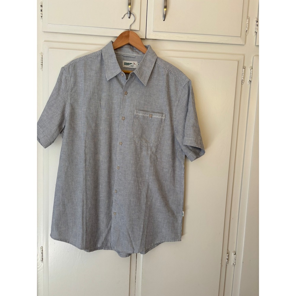 Wellen Mens Organic Cotton Hemp Stripe Short Sleeve Button Down Shirt Grey L
